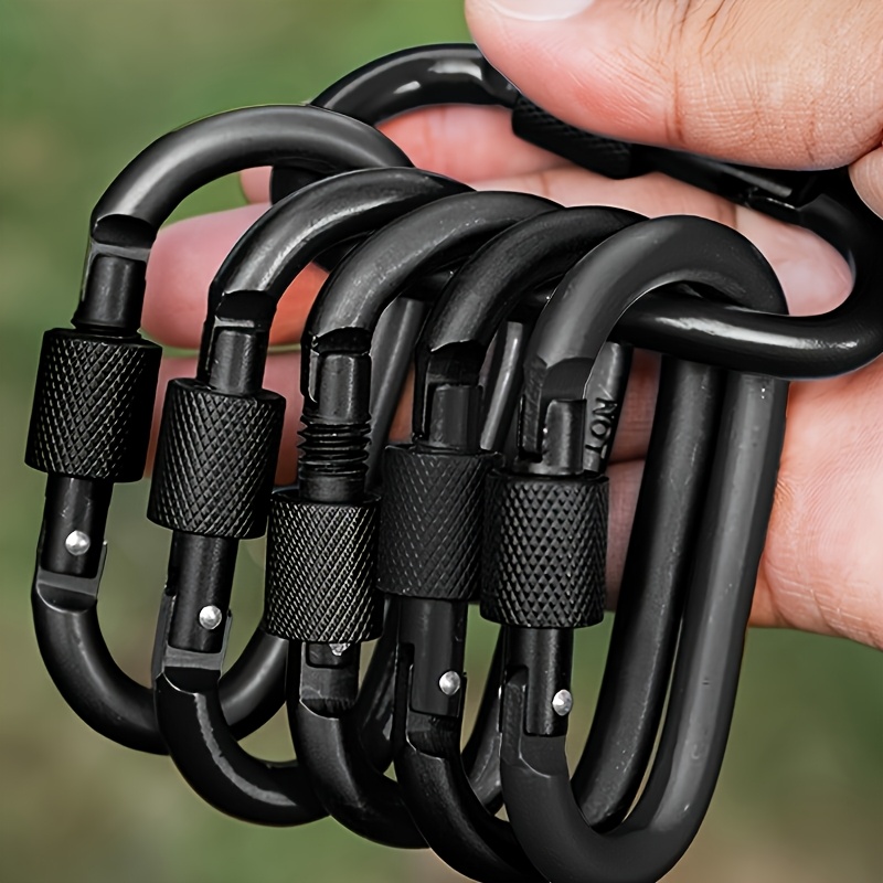 4 d shaped carabiners with locking gates threaded locking mechanism suitable for camping hiking fishing and     storage bag camping gear