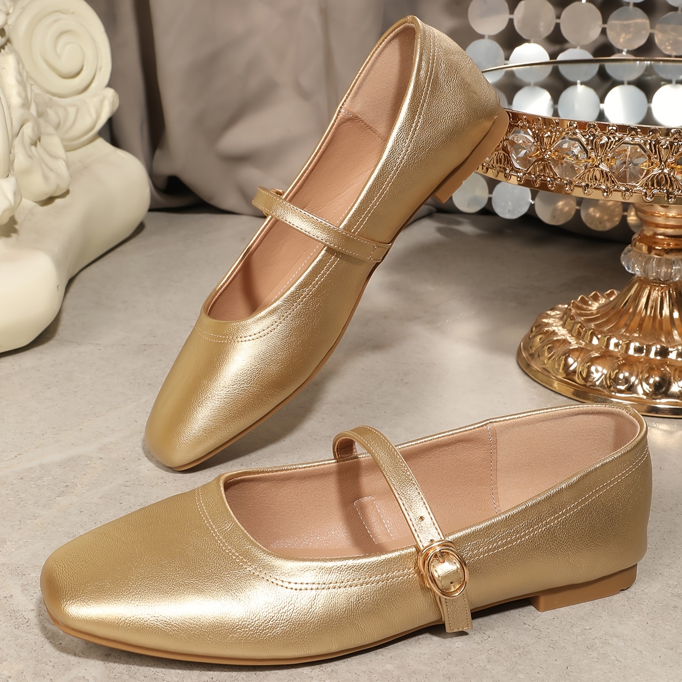 green emerald velvet dress Noelle Champagne Leather Ballet Flat | Flats main image 1