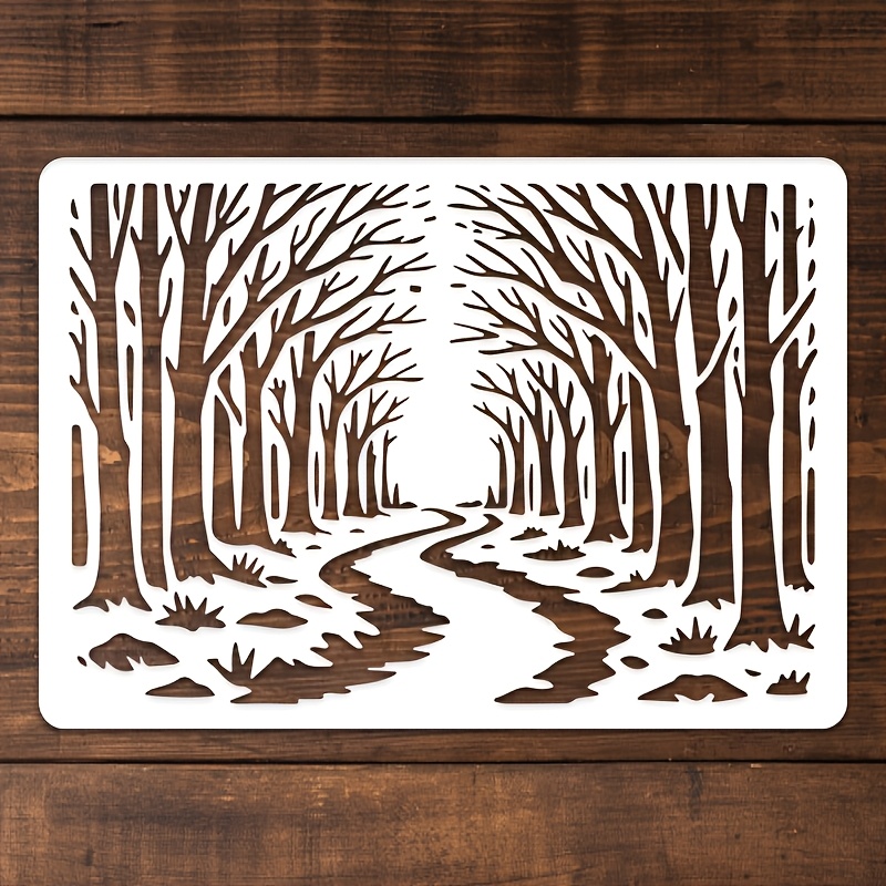 TEMU 1pc Reusable Pet Material Forest Path Template, Suitable For Craft Creation - Nature-themed Muddy And Tree Patterns, Template Design For Walls,