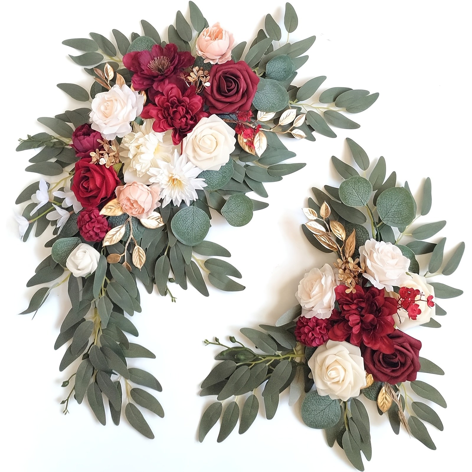TEMU 2pcs Élégant Bouquet Artificiel et Rose Crème avec Verdure, Guirlande de Fleurs, de Mariage en Plastique, Décoration de Réception et de Maison