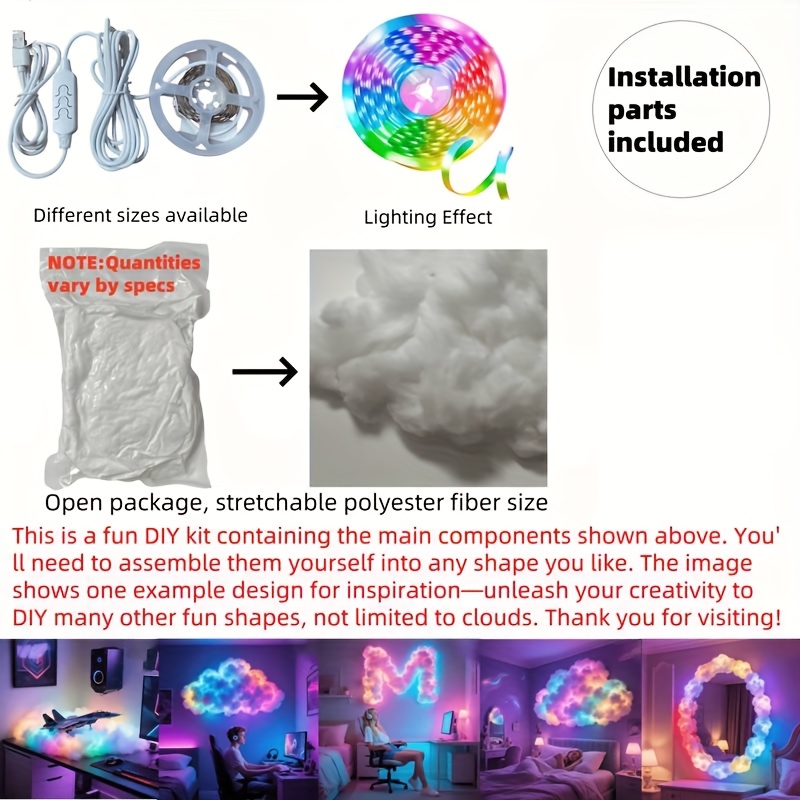 Kit DIY Lampă LED 3D Nor de Fulger - Lampă de Perete și Tavan RGB Multicolor Alimentată prin USB, cu Temperatură de Culoare Reglabilă, Design Geometric Fantastic pentru Camere de Jocuri, Crăciun, Halloween, Petreceri DJ, Cluburi și Iluminat Tematic, Lampă de Noapte în Formă de Nor, Iluminat pentru