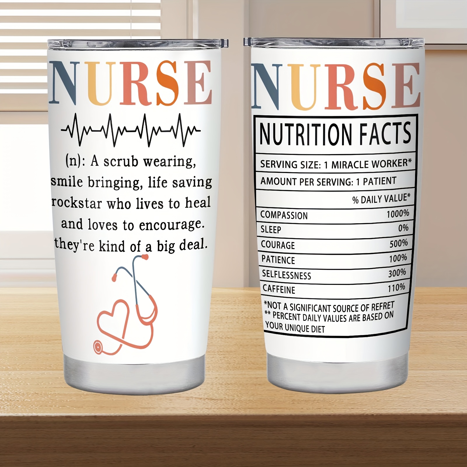 TEMU 1pc/20oz Nurse-themed Water Cup, Stainless Steel, Coffee Cup, With Lid, Inspiration Gifts For Women Female Nurses For Birthday Christmas, Nurse