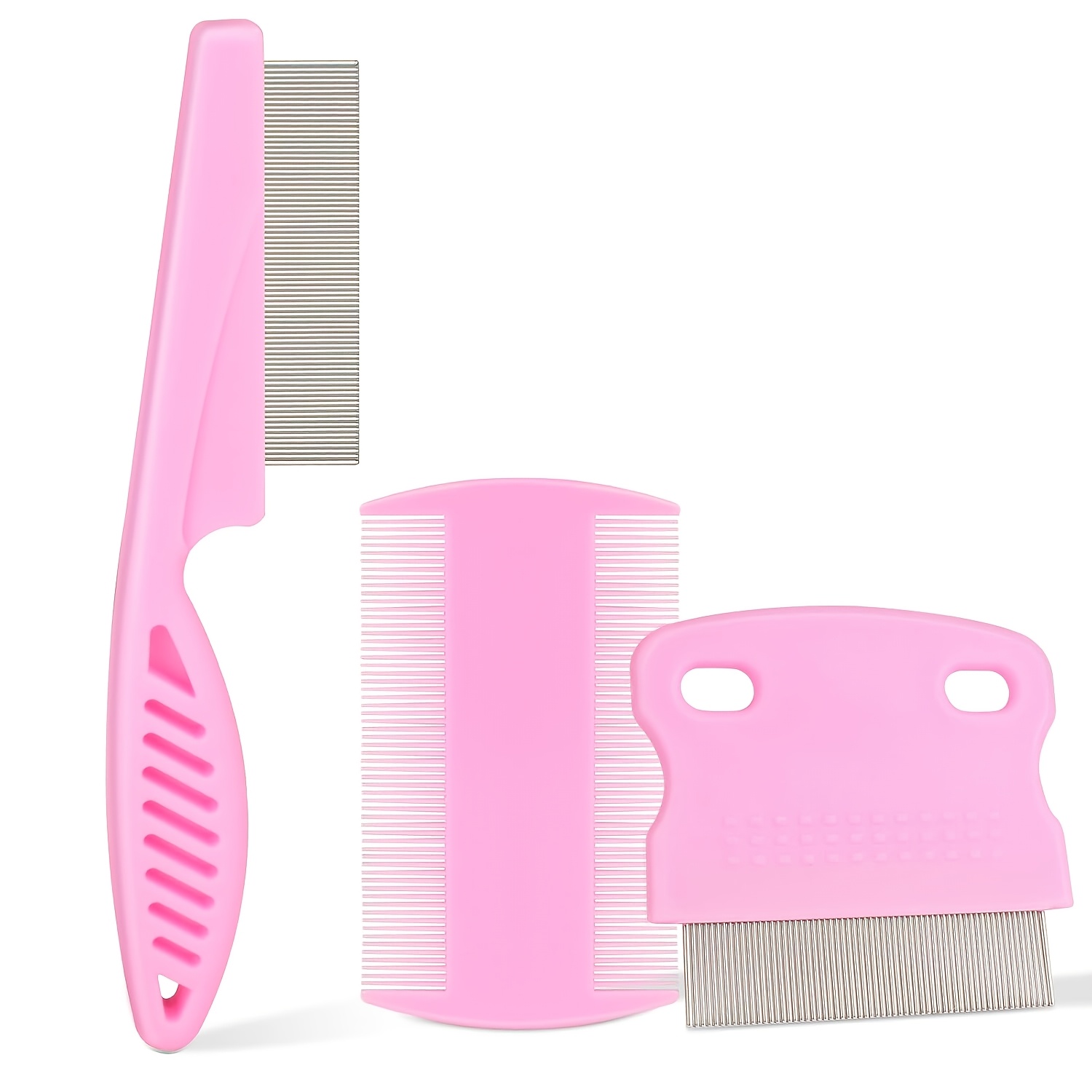 TEMU Ensemble de 3 peignes à puces pour animaux de compagnie, peignes de toilettage à dents fines pour chats et chiens, peigne à nit à dents en acier