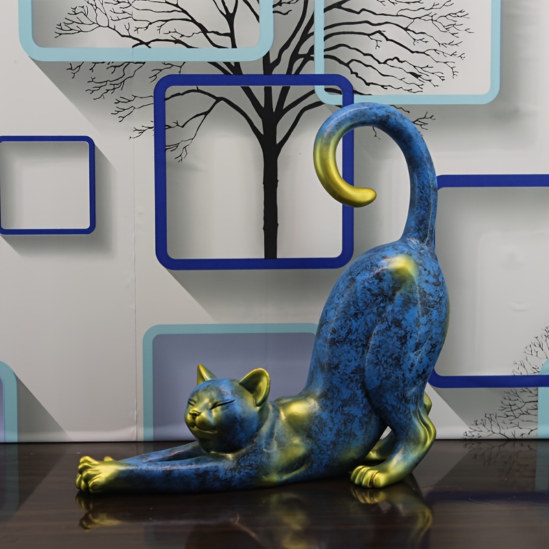 Image of Chic Modern Abstract Cat Figurine - Resin , Perfect For Living Room Tv Stand Decor & Wedding Gifts