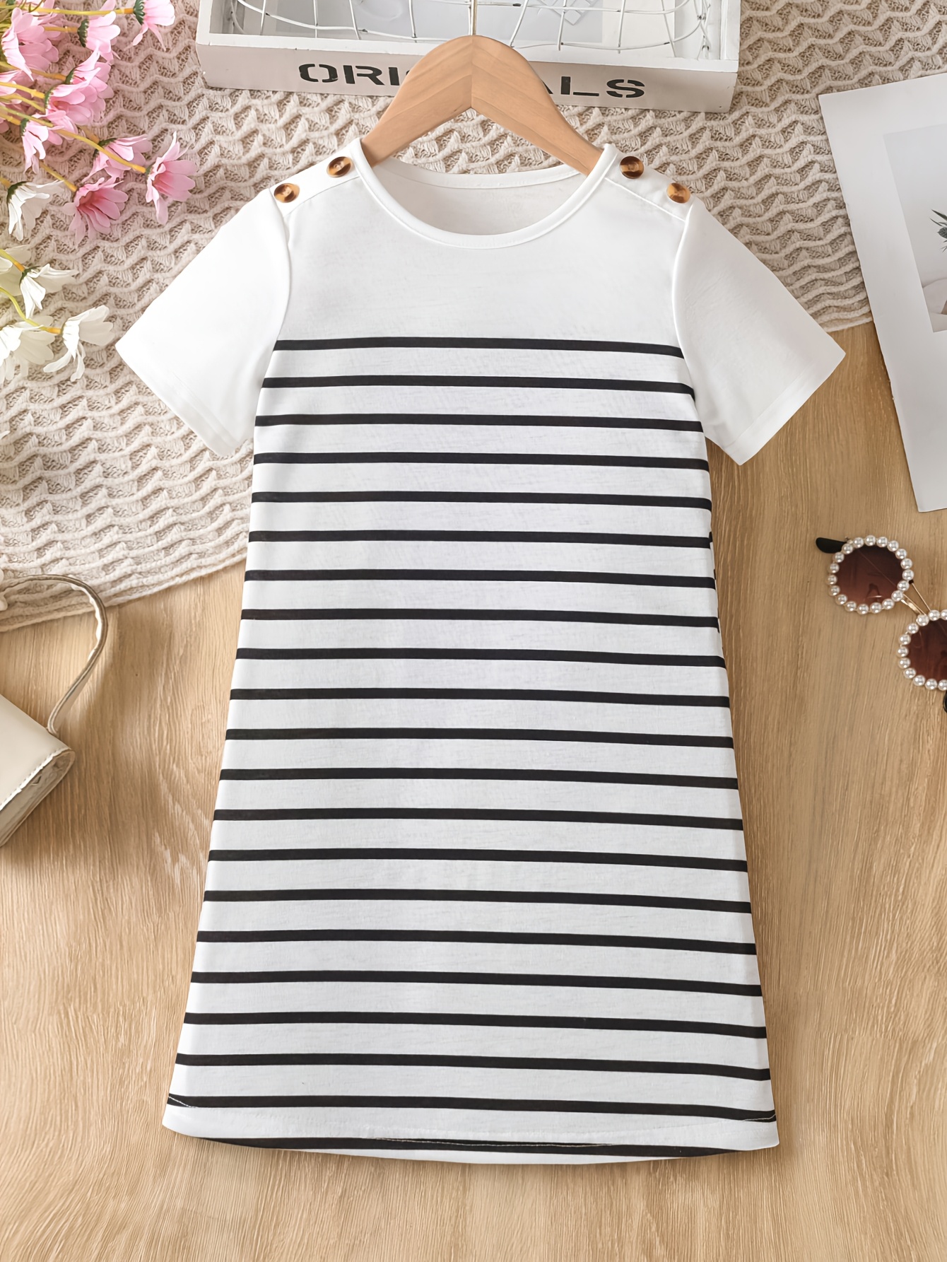 youth casual striped t shirt dress buttons short sleeve Temu Oman