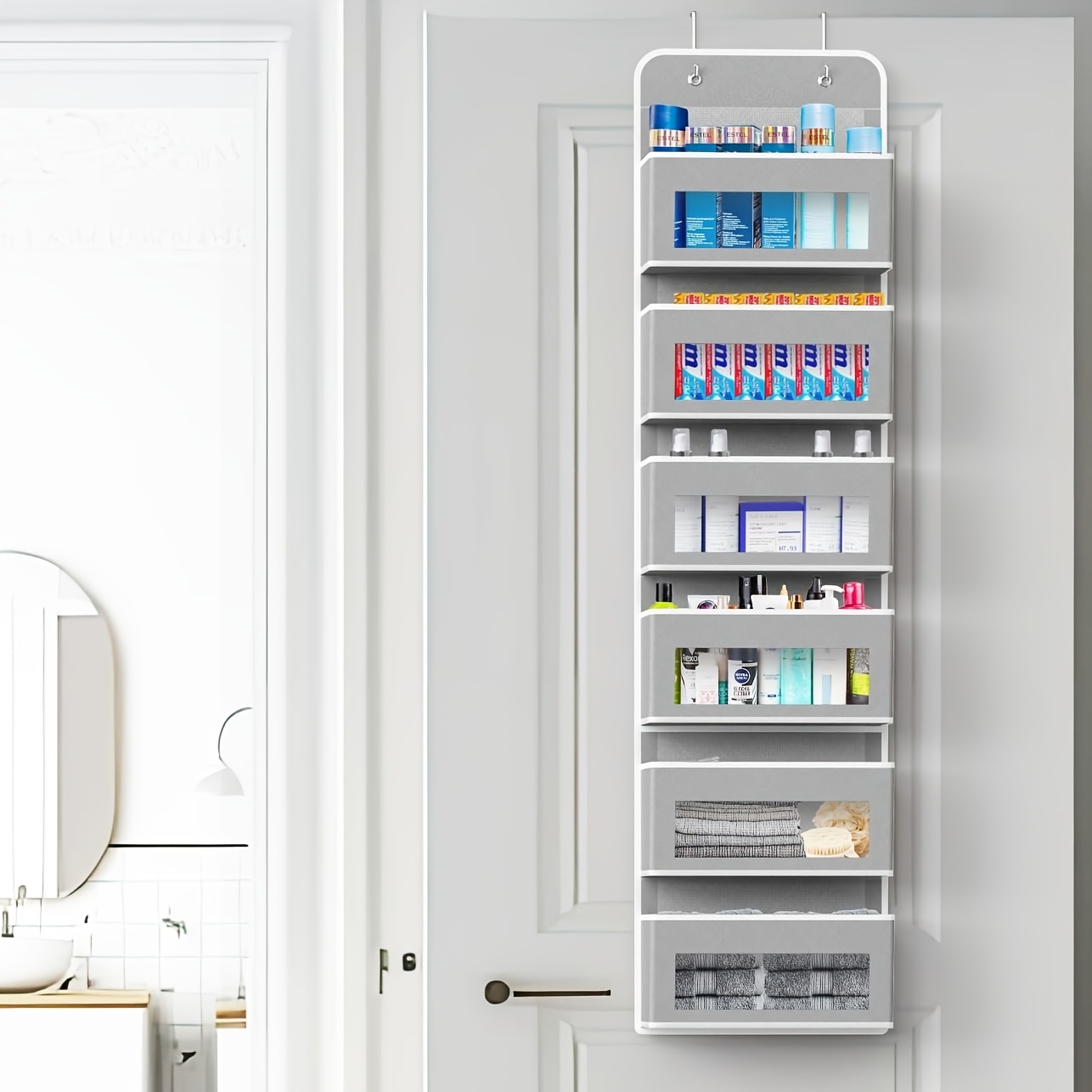 TEMU 6-tier Foldable Over-the-door Hanger Rack, Anti-tipping Design, With 4pcs Storage Bags, Suitable For Clothes, Towels, Blankets, Bags, Bedroom,