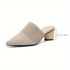 womens solid color pointed toe heel block heel slip on fabric upper daily casual shoes breathable for women
