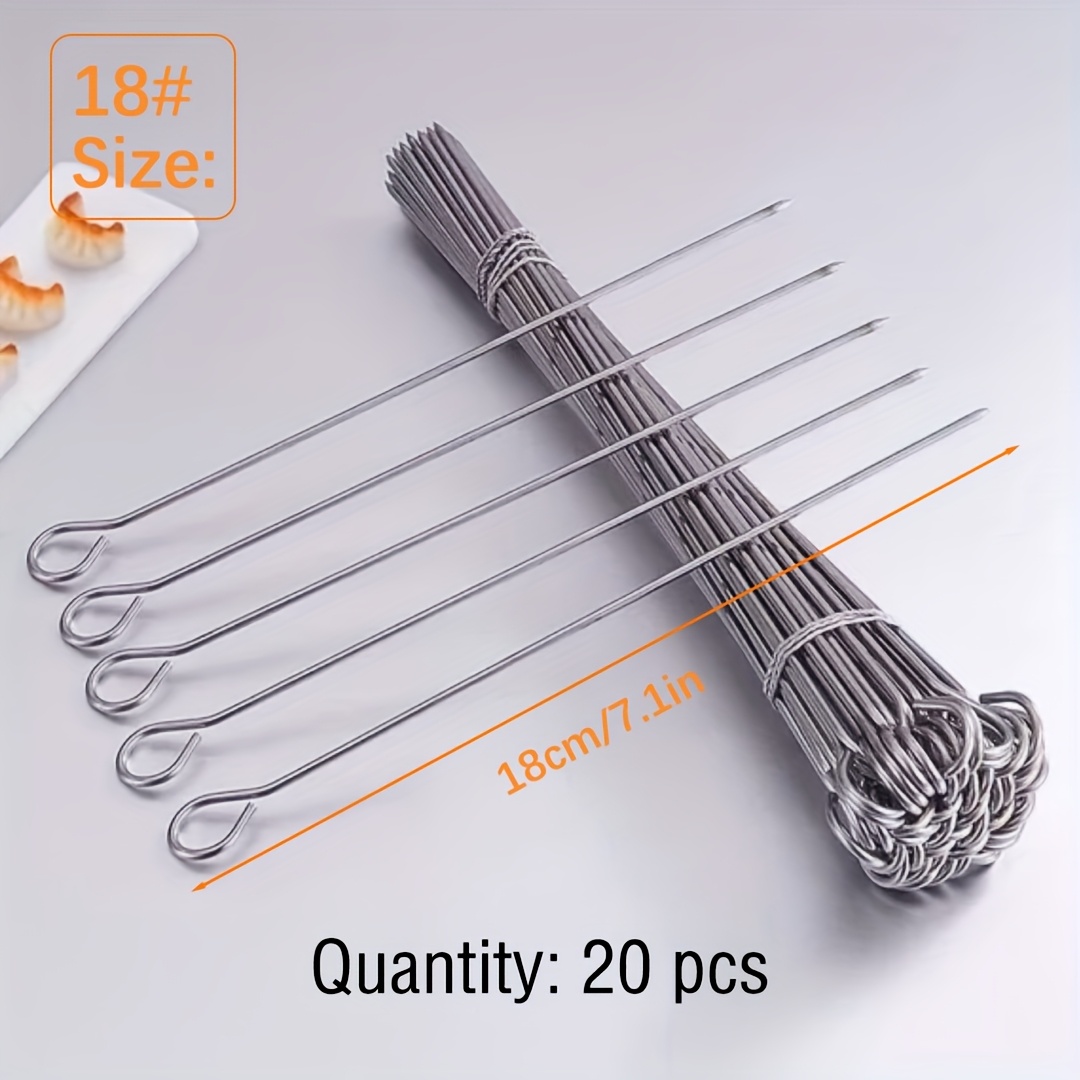 20pcs Premium Stainless Steel Goosetail Bbq Skewers - Reusable Metal Grilling Sticks, Perfect For Kebabs & Meat, Durable Barbecue Accessories With Loop