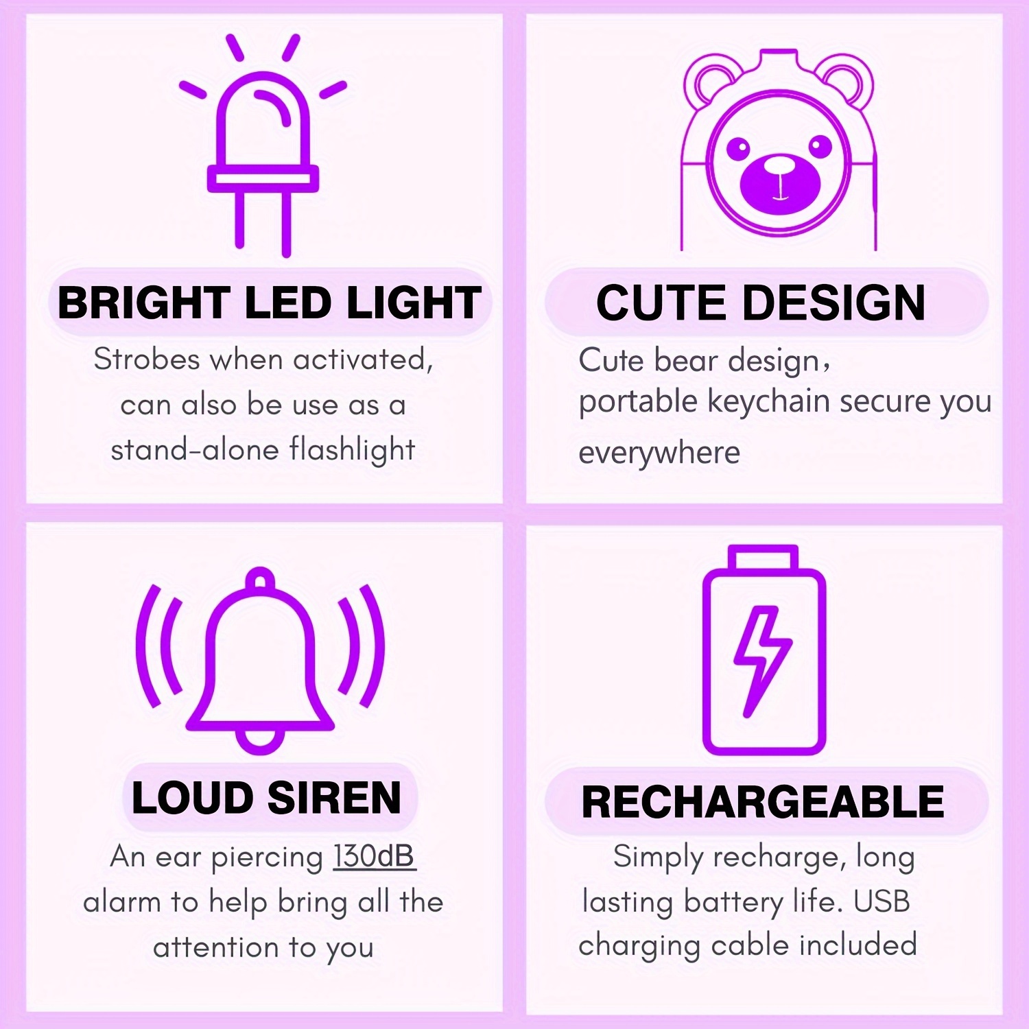 personal safety alarm for women 130db loud alarm with led safety light rechargeable via usb lithium polymer battery Product details 4