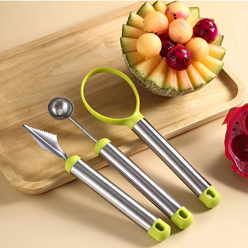 A Stainless Steel Watermelon Scoop, Fruit Carving Set, Versatile Fruit Spoon, Fruit Cutter, Ice Cream Scoop, Multifunctional Long-handled Spoon, Baking Tool, Kitchen Supplies
