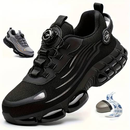 mens breathable safety work shoes durable industrial casual sneakers with reflective stripes steel toe protection cushioned resistant sole for daily wear shoes sneakers reinforced stitching outdoor footwear sporty design protective footwear active professionals