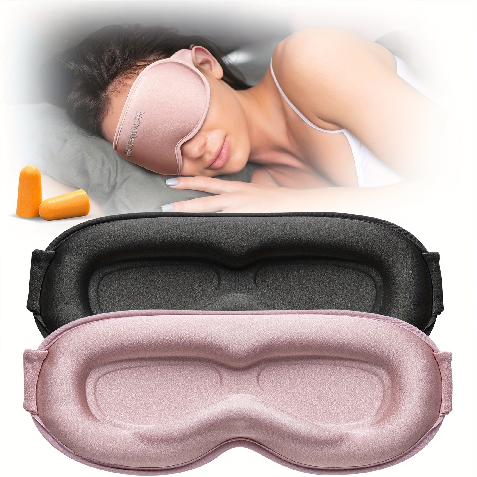 

Weighted Eye Mask For Sleeping, Sleep Mask For Side Sleeper, Women Men Blackout Blindfold (2 Pack), 3d Eye Cover For Lash Extensions, For Meditation, Airplane, Travel, Pink, Black