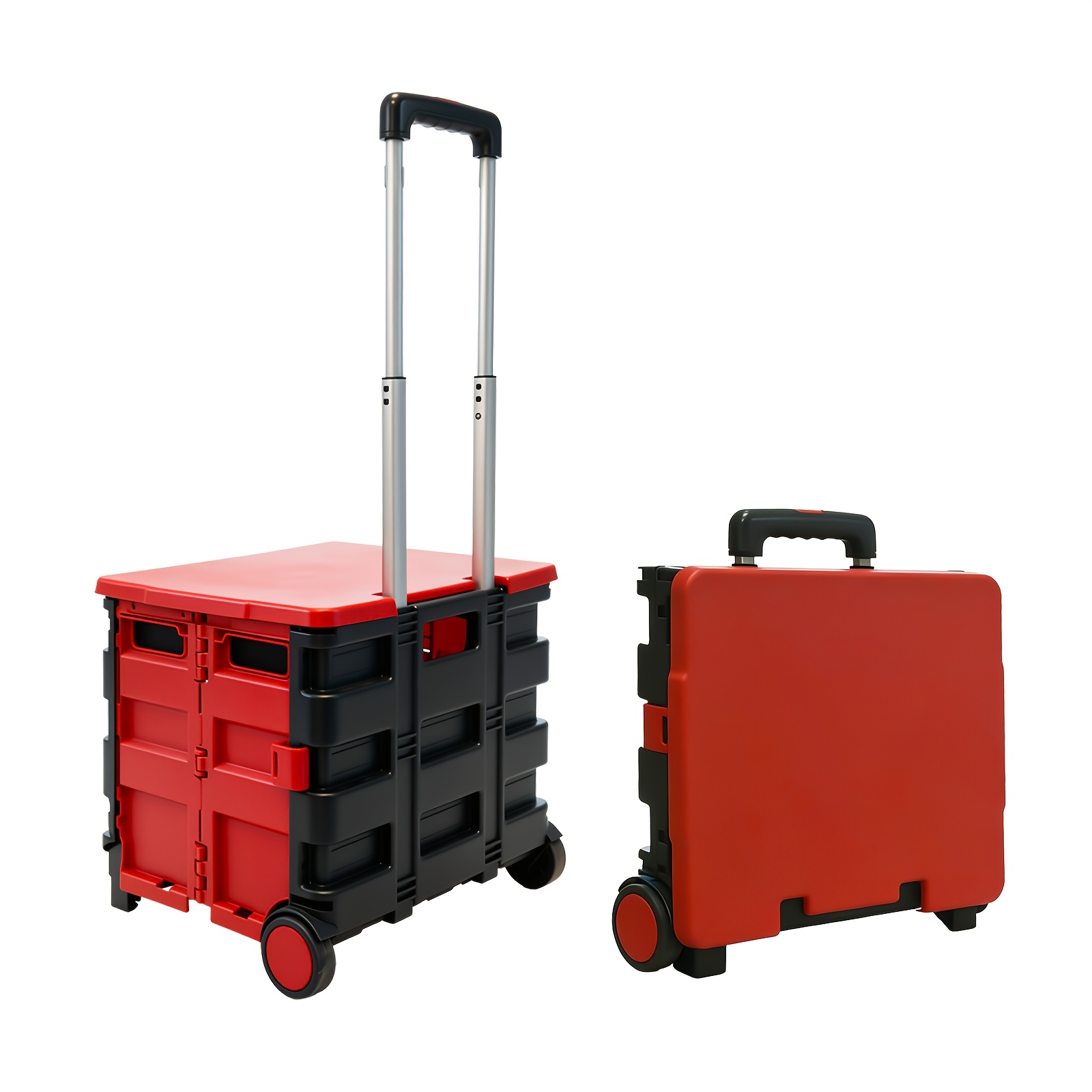 TEMU Products Cart Is A Foldable Rolling Crate Designed For Teachers, Of To 80 Lbs. Its Lid Is Constructed From Durable Plastic And Can Serve As A