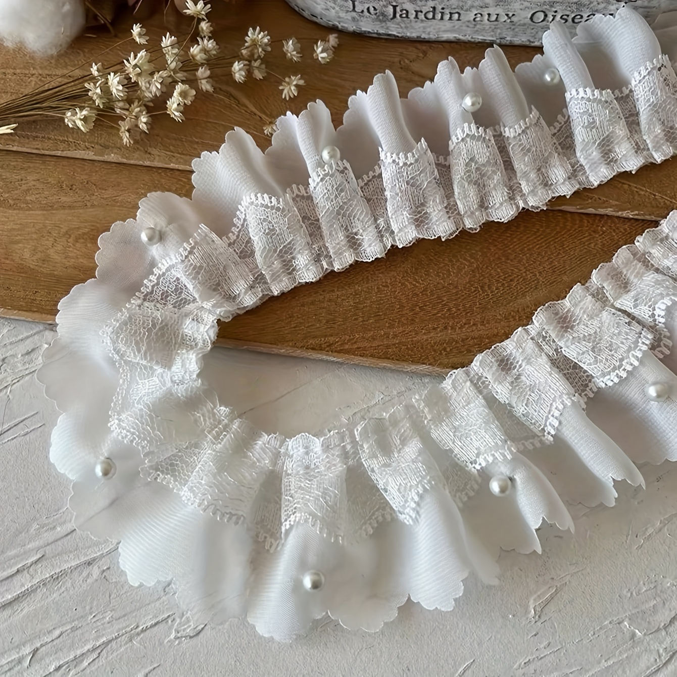 

Dentelle en Mousseline à Double Couche avec Perles, 2.28" de Large - Fournitures pour Couture & DIY, 2