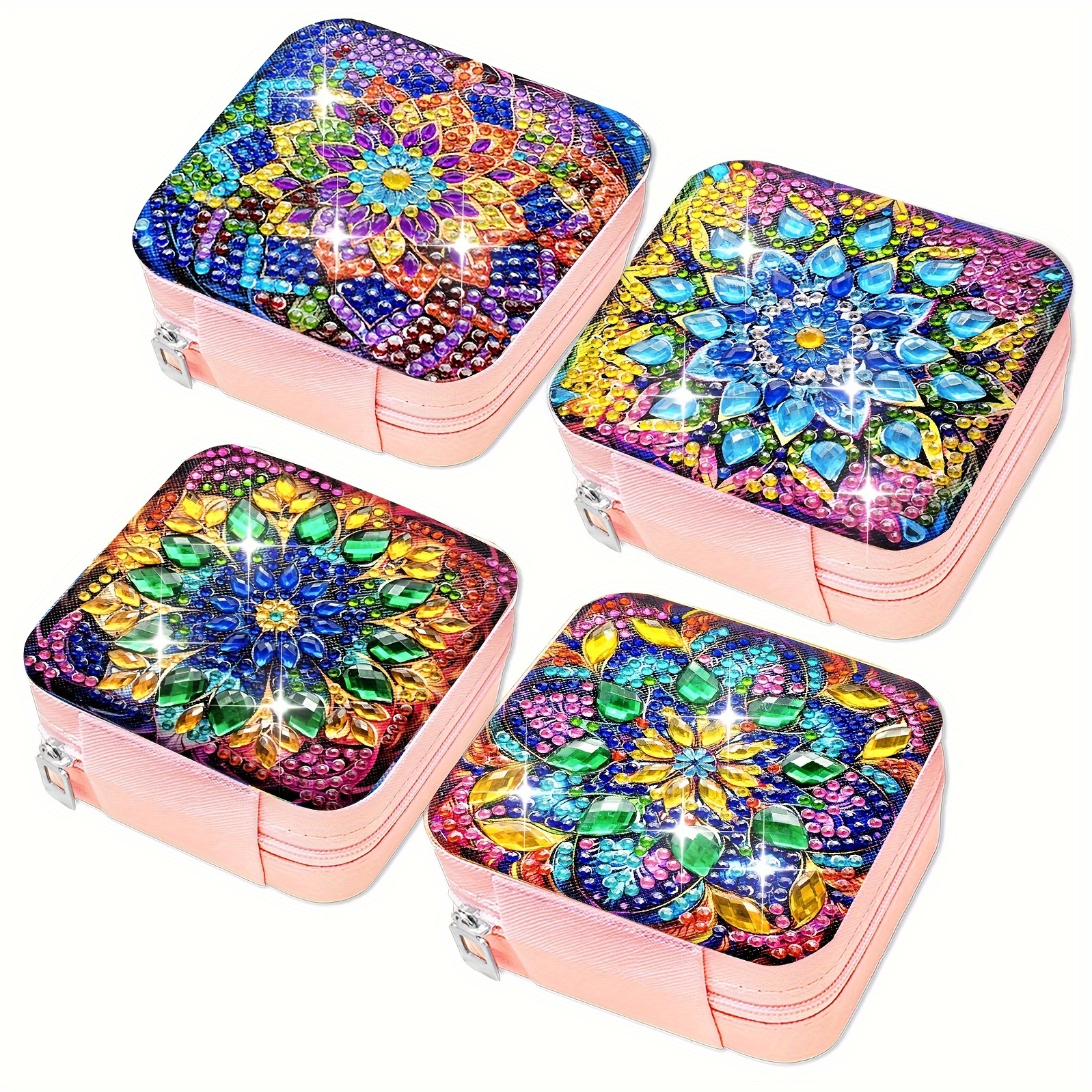 

Diy Mandala Diamond Painting Travel Jewelry Box For Women - Mini Pu Leather Organizer For Rings, Necklaces & More - Purple Floral Design, 2x3.9 Inches