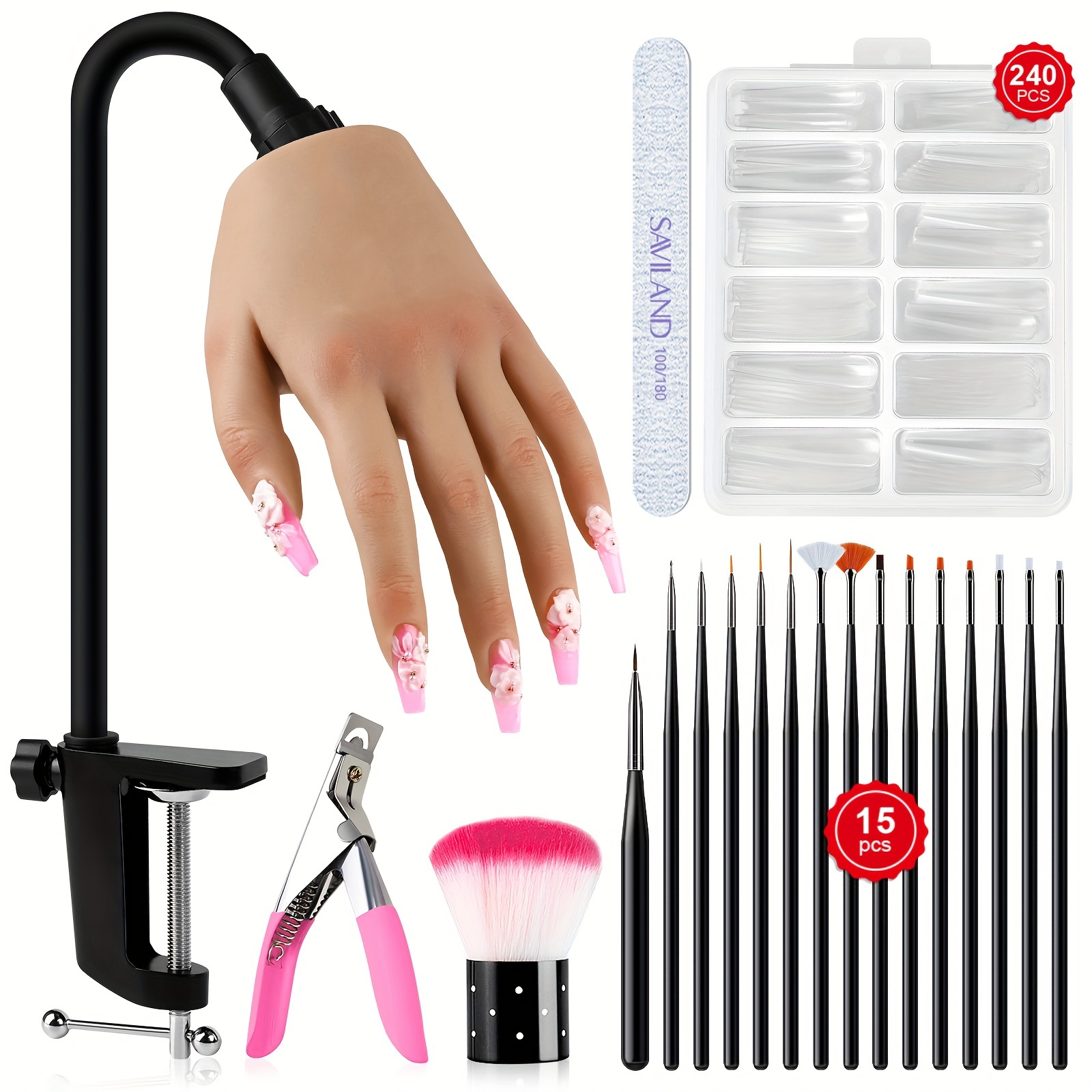 

Saviland Practice Hand For Acrylic Nails: Mannequin Silicone Nail Practice Hand Flexible Nail Hand For Acrylic Nails Practice Nail Tips Nail Art Brushes Set For Beginners Home Training Kit