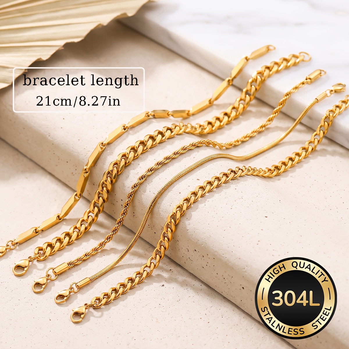 5pcs Set 18K Gold Plated Bracelets for Men