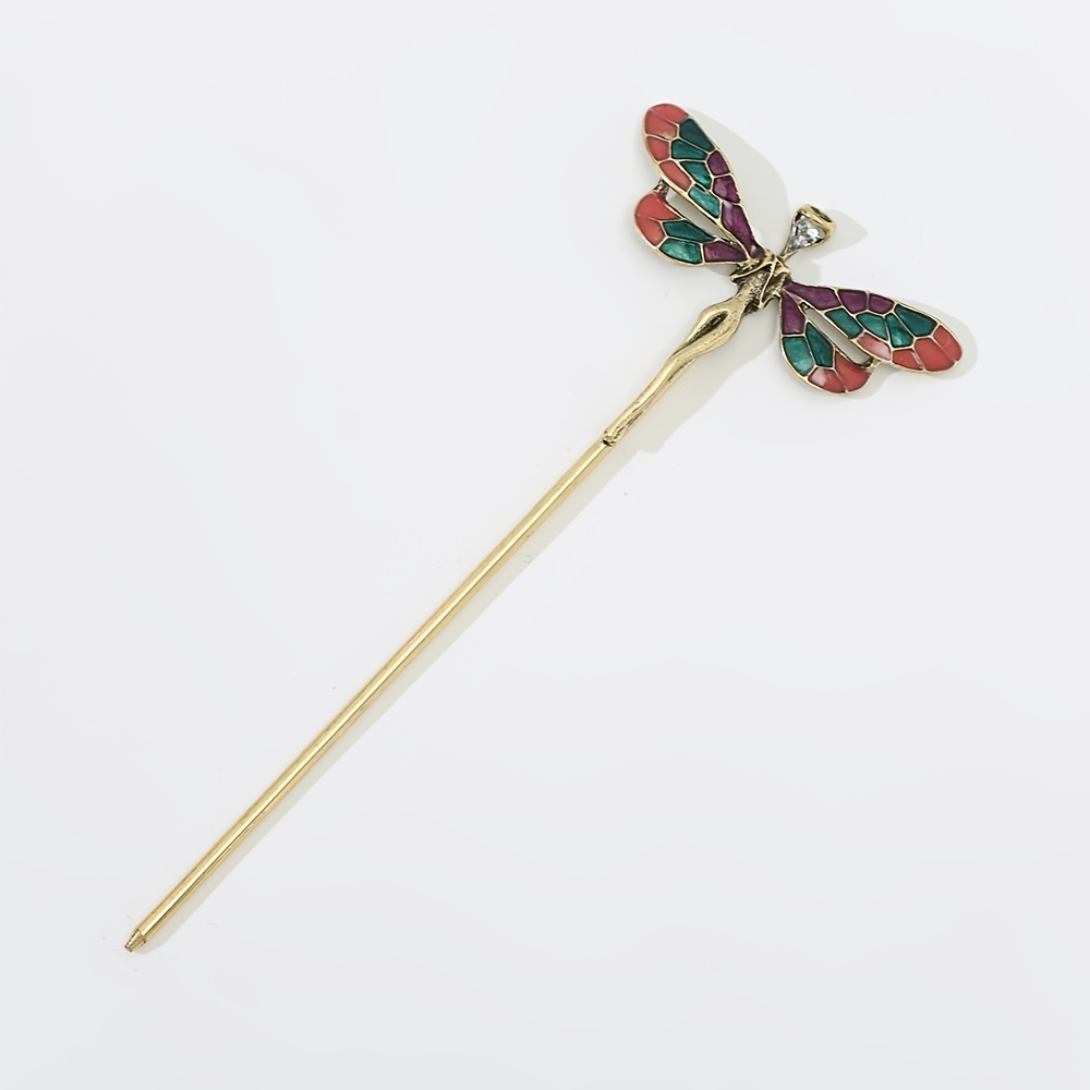 TEMU Vintage Enamel Dragonfly Hair Stick, Fashion Copper Rod Hairpin, Elegant Accessory For Daily Updos, Traditional Chinese Hair Decor For Women And Men