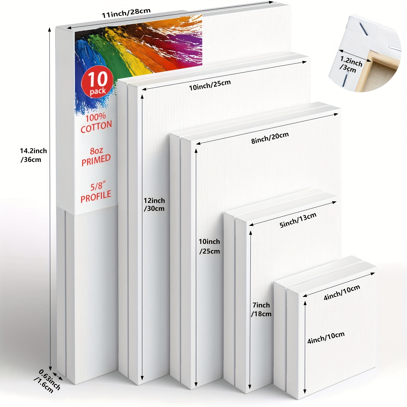 10pcs stretched canvas set multiple sizes 11x14 10x12 8x10 5x7 4x4 100 cotton artist canvas boards   white suitable for painting acrylic pouring oil painting dry and wet  