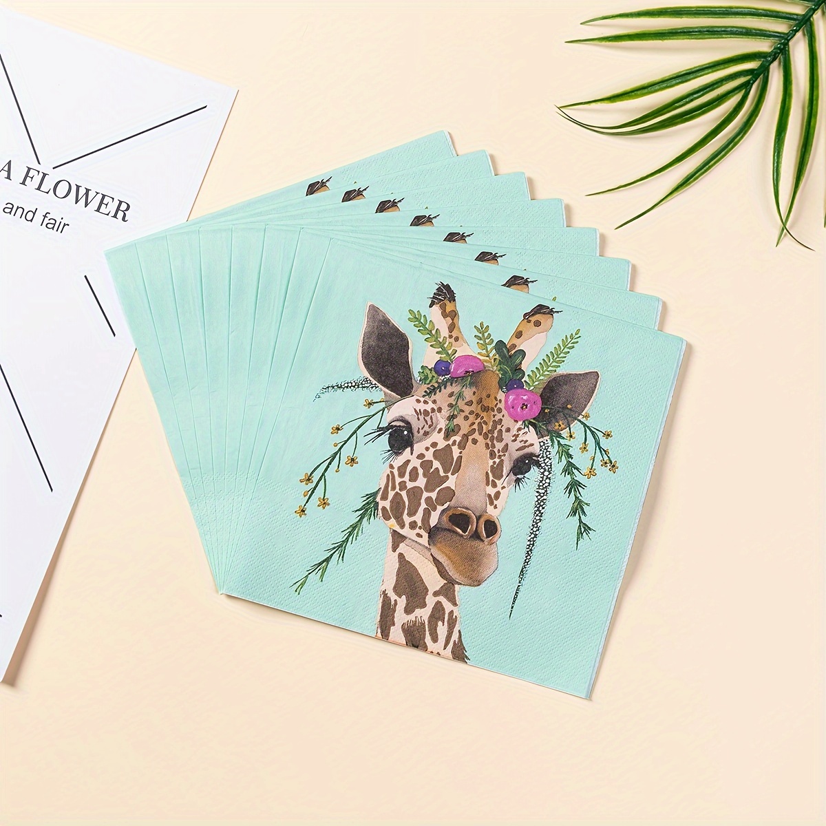 E-shop 20 Stück Einweg-Party-Servietten quadratisch mit Cartoon-Tier-Giraffenmuster, geeignet für Versammlungen mit 20 Gästen, Feiertage,