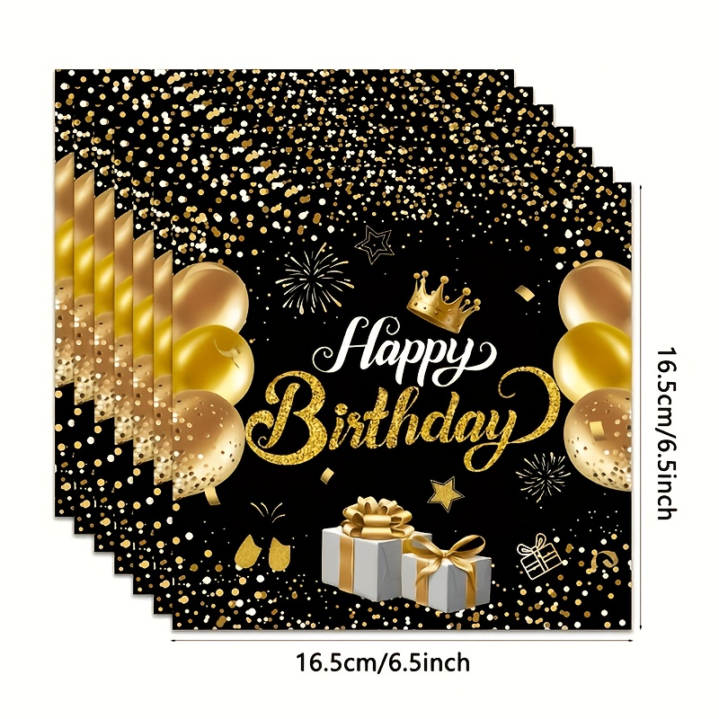 TEMU 30 serviettes de table noires et dorées à motif de couronne pour fête d'anniversaire, serviettes de 16,5 cm pour la décoration de table de fête