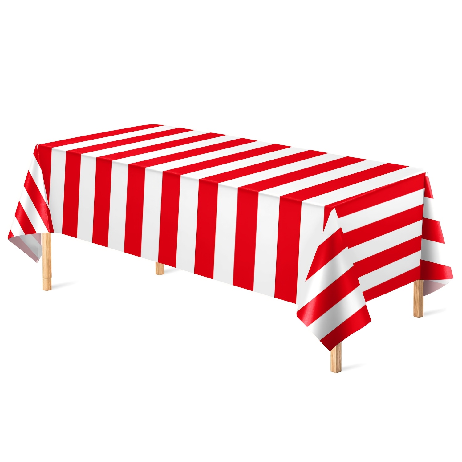 TEMU 1pc Red And White Striped Tablecloth Carnival Tablecloth Disposable Plastic Tablecloth Circus Theme Party Decoration Carnival Movie Night