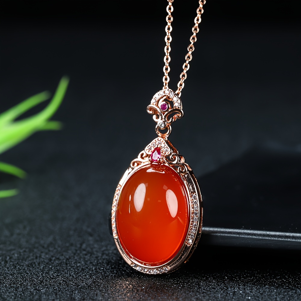 TEMU 1pc Natural Southern Red Agate Pendant, Inlaid Chalcedony Egg Necklace Versatile Couple Jewelry