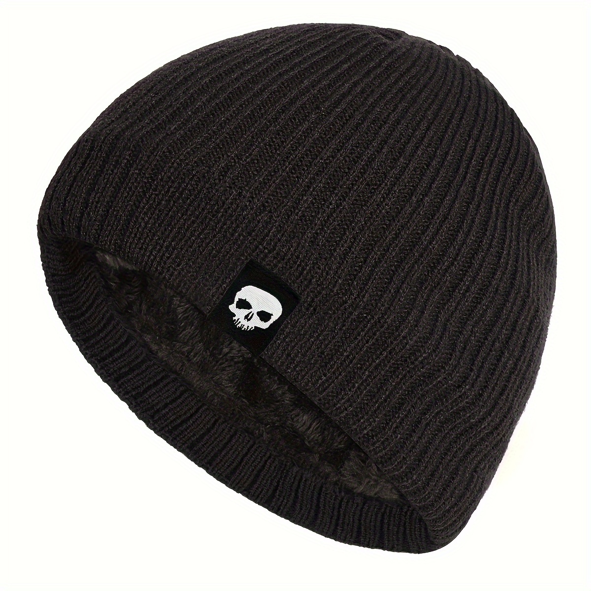 TEMU Halloween Skull Logo Fashion Men's Hat, Autumn/winter Outdoor Warm Knitted Hat For Men And Women, Winter Brimless Ski And Skateboard Hat, -lined