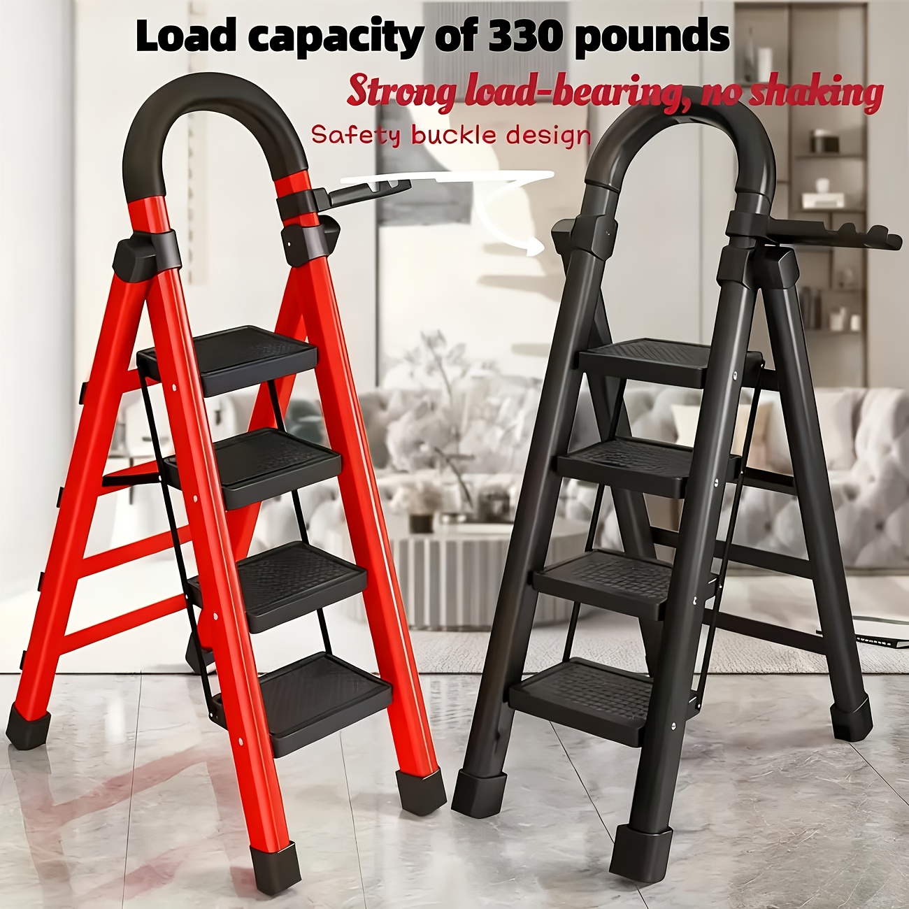 2 3 4   ladder lightweight folding step stool with extra wide anti slip steps 330 lbs capacity compact space saving design for home kitchen