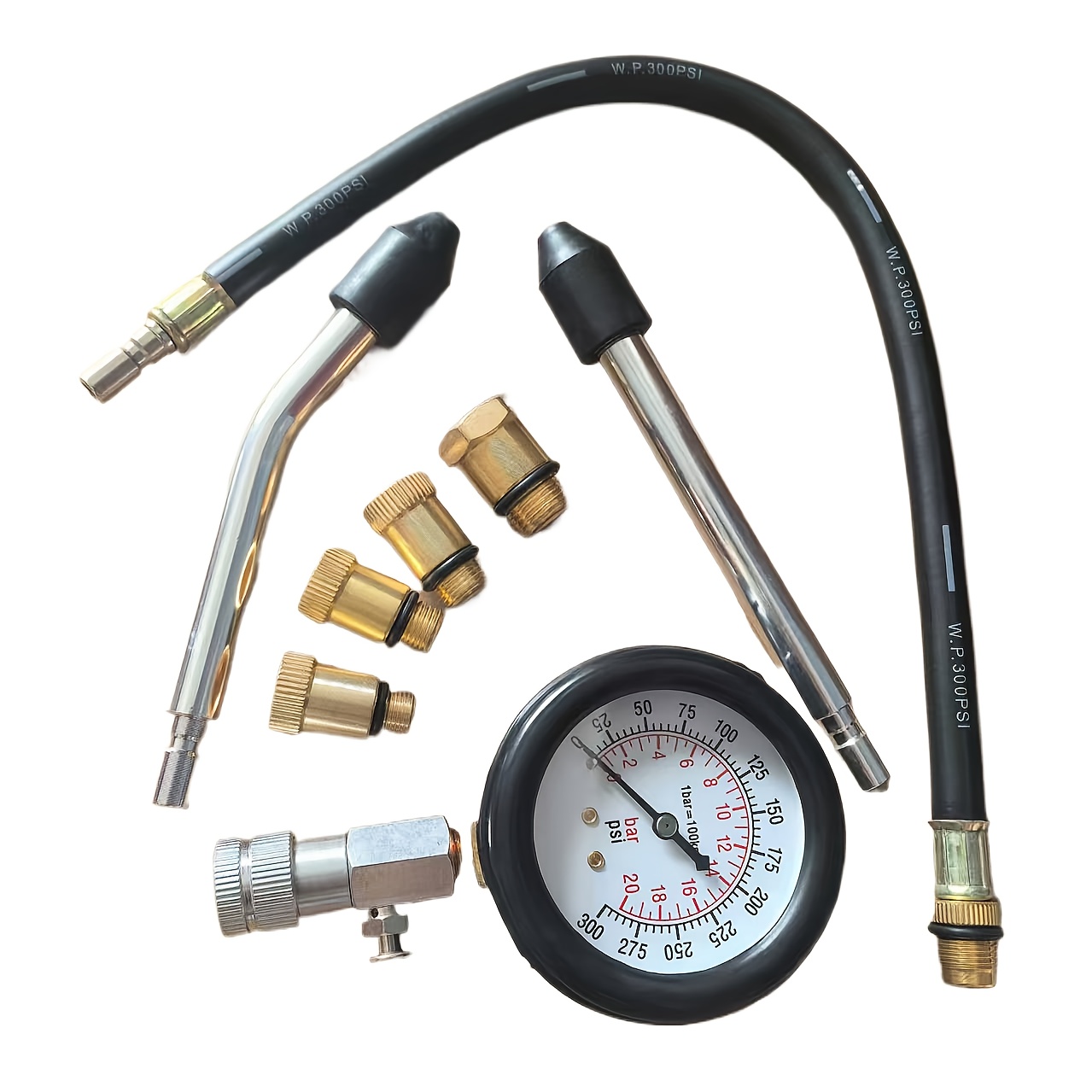 TEMU 8pcs Compression Tester Kit 0-300 Psi Engine Cylinder Pressure Gauge Automotive Tool For Motorcycle Car Truck