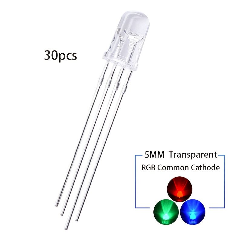 30pcs 5mm Rgb Led , Through-hole 4-pin Transparent, Suitable For Circuit Design And Diy Projects, Compatible With Automotive Series And Other Applications