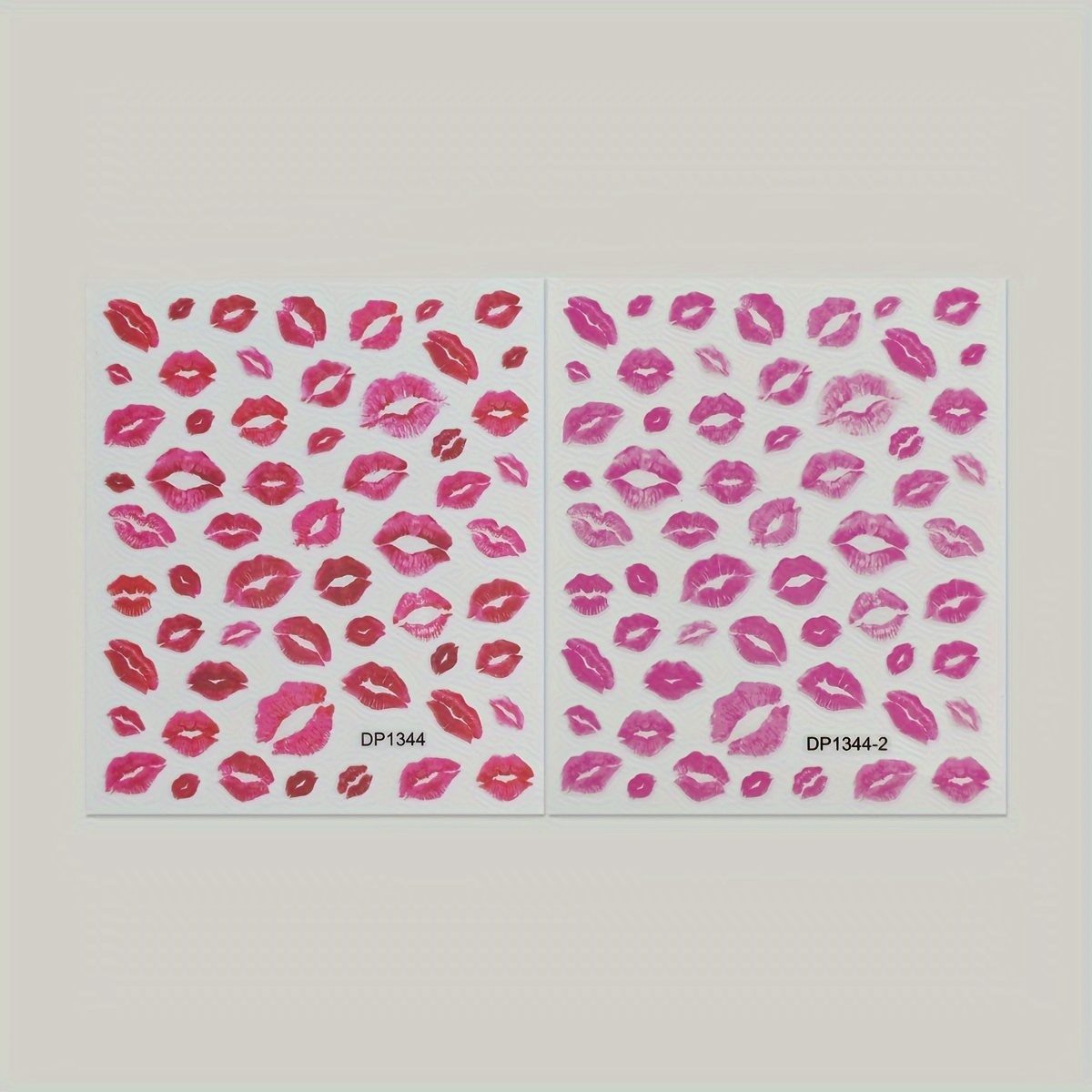 Image of 2 Sheets Of Self-adhesive Nail Art Stickers Featuring Red Lips, Perfect For Nail Decoration For Women And