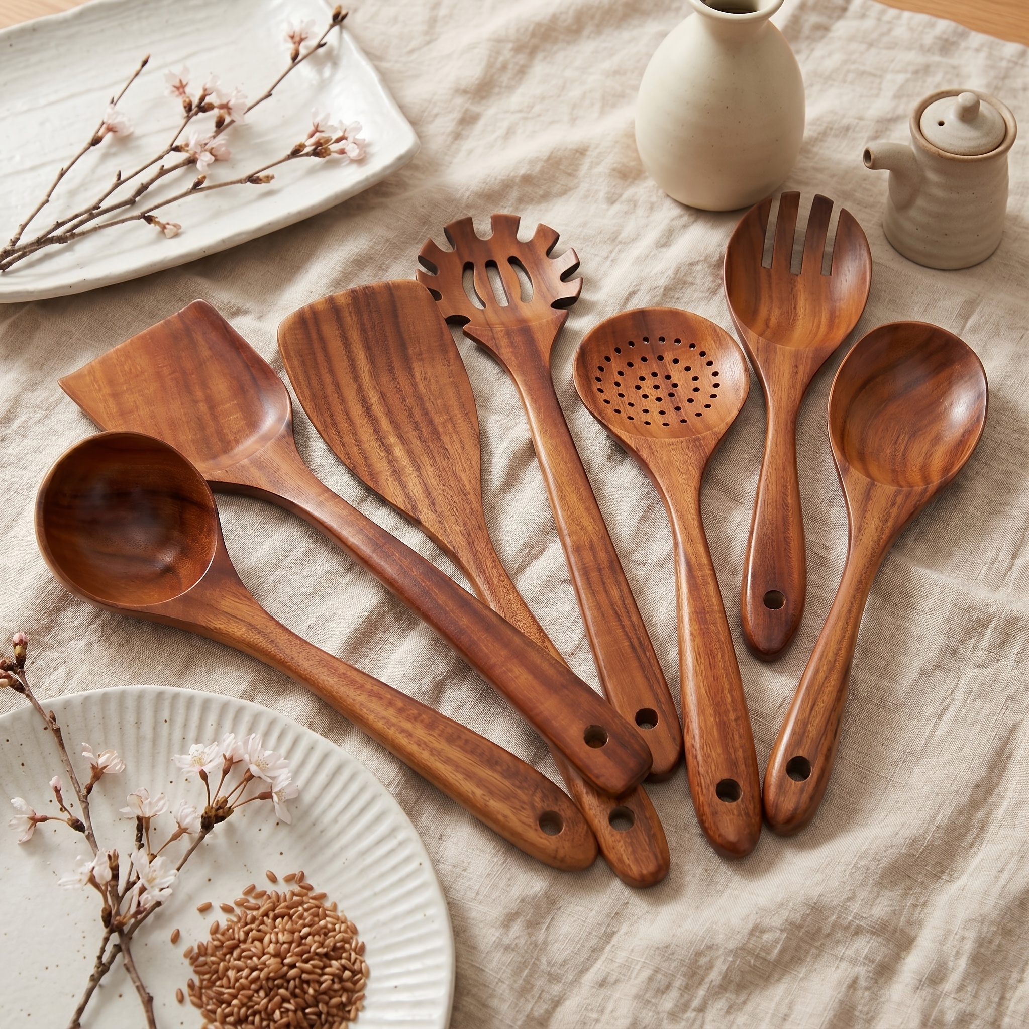 7 teiliges holzkochbesteck holzlöffel natürliches holz
