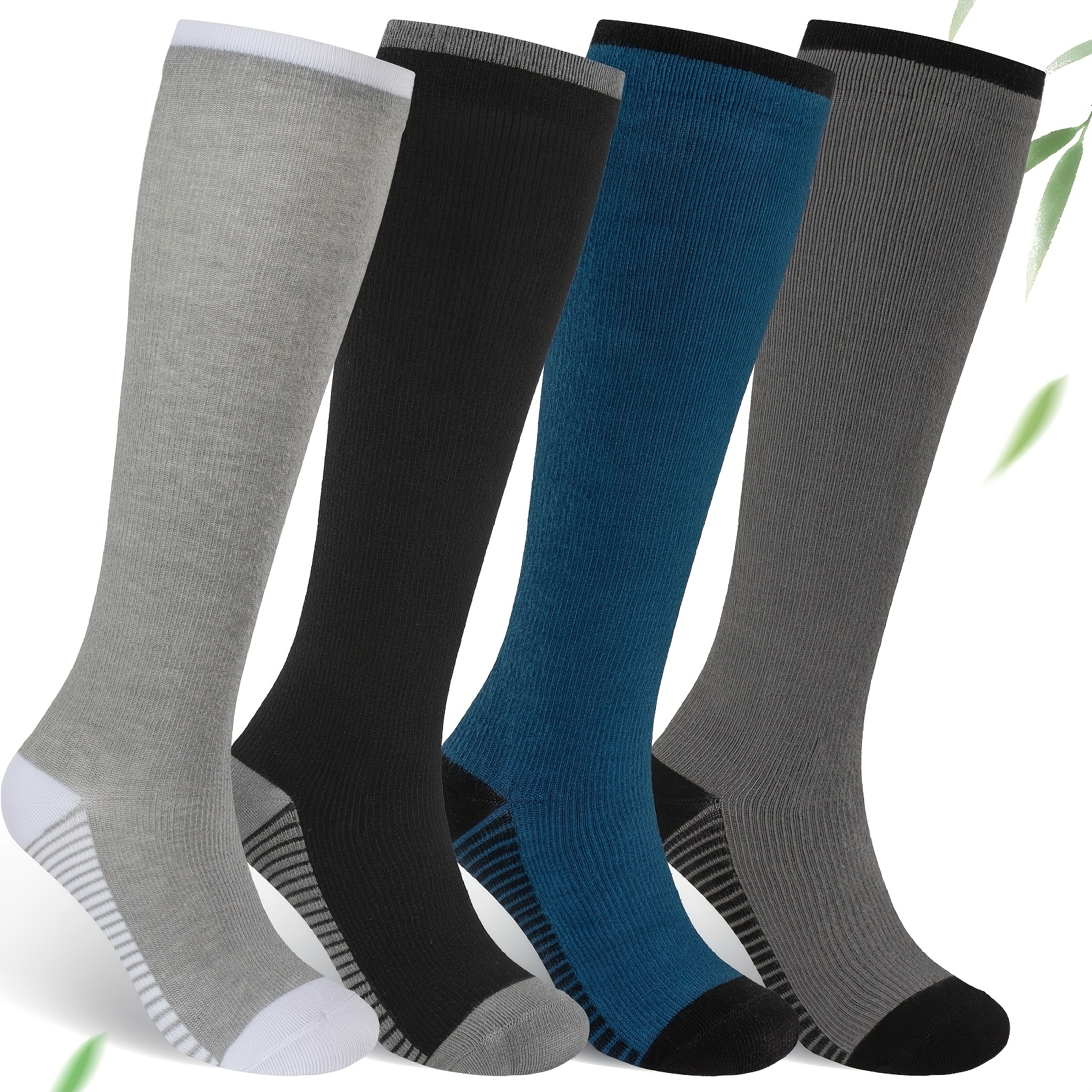 TEMU 4 Pairs Bamboo Fiber Compression Socks For Women And Men, Breathable Soft Knee-high Socks, Graduated Compression Hosiery For Nurses, Running,