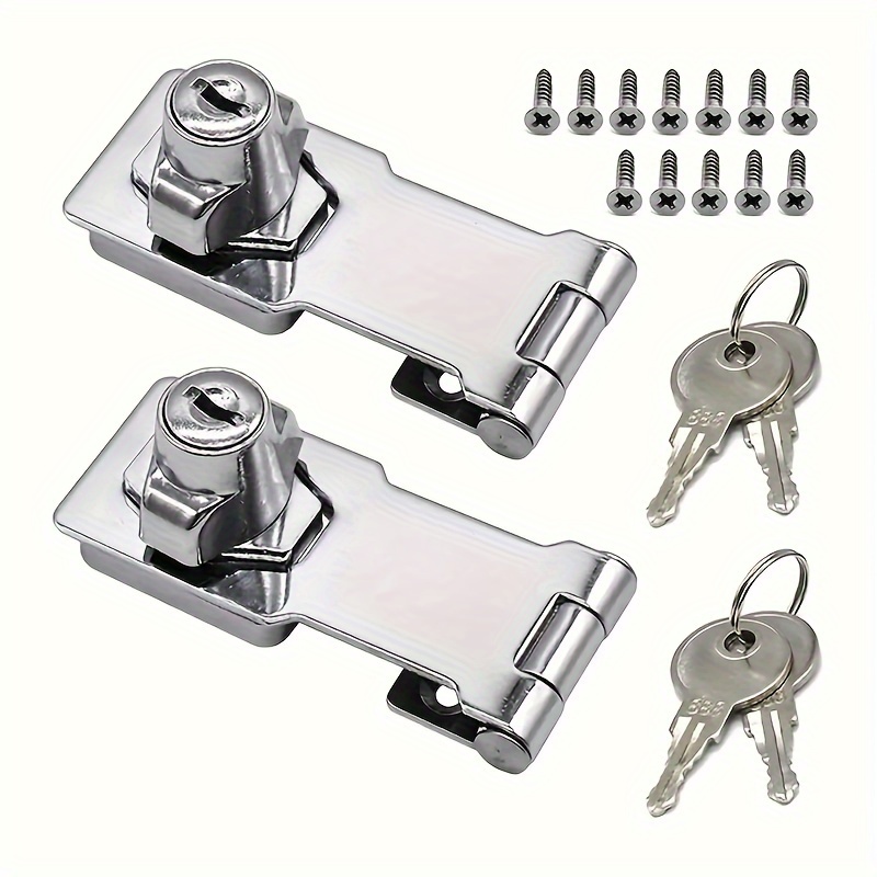 

Stainless Steel 201 Security Latch Lock Set With Keys, Anti-theft Padlock Hasp For Desk Drawer, File Cabinet, Shop Storage Locker, Home Cupboard