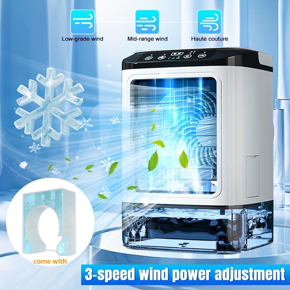 TEMU Portable Air Conditioner, Cooling Fan With 3 Speeds & 3 , Evaporative Mini Air Conditioner Fan With Remote For Home/office, Night Light, 900ml