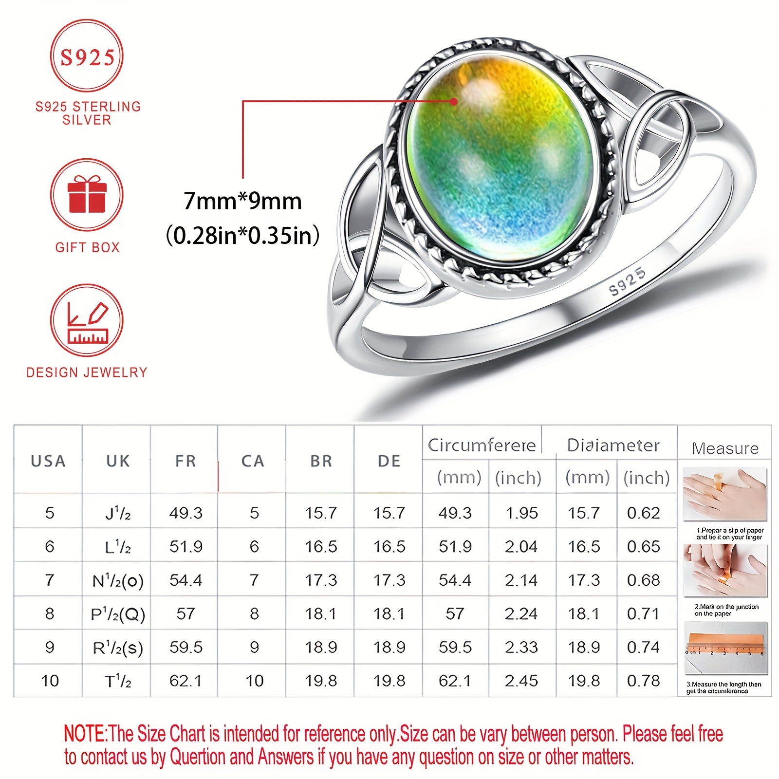 Vintage Oval Mood Ring with Celtic Knot - S925 Silver