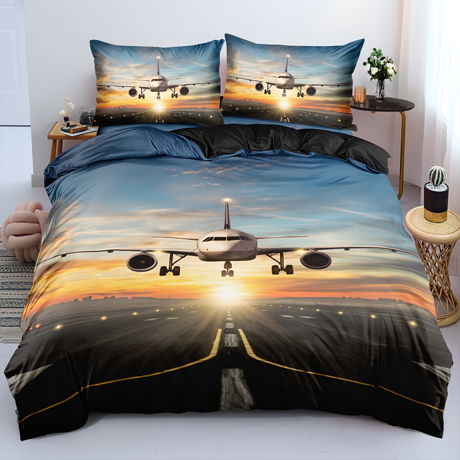2/3pcs Duvet Cover Set, Soft And Cozy, Airplane Duvet Cover For Twin Size, Airplane Bed Set For Twin, Twin Airplane Bedding Sets For Boys (1 Duvet Cover + 1/2 Pillowcases, Core Not Included)