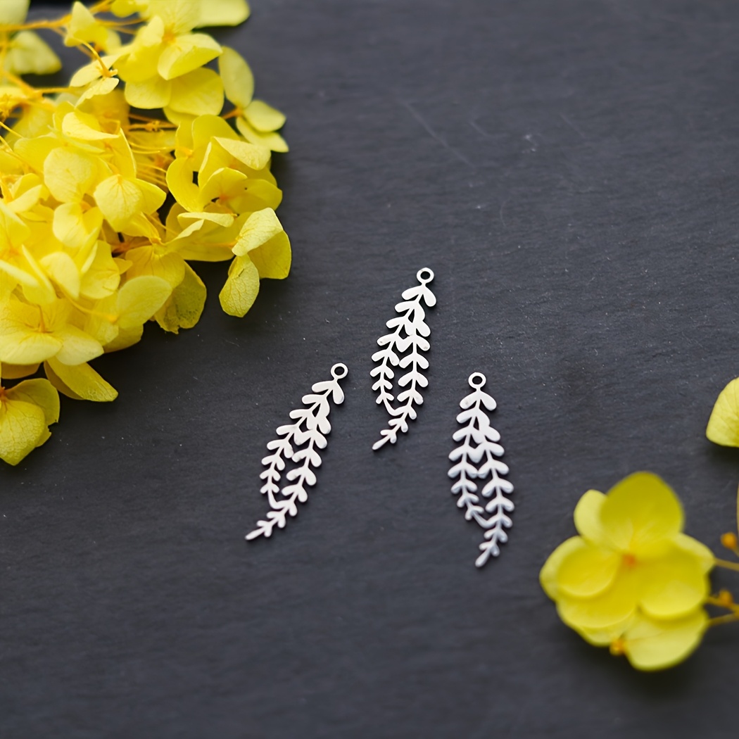 TEMU 3 piezas de hojas y de árbol, adornos para collares y aretes para hacer joyas, colgante de acero inoxidable
