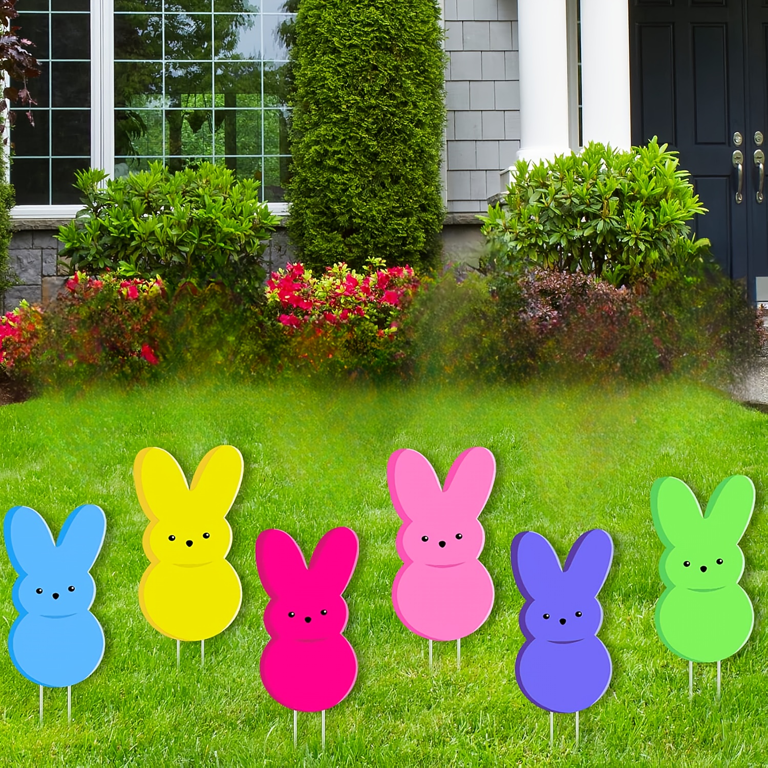 

6pcs Easter Bunny Yard Stake Signs, Plastic Rabbit Garden Decorations, Outdoor Holiday Theme Lawn Ornaments, No Electricity Needed, Featherless