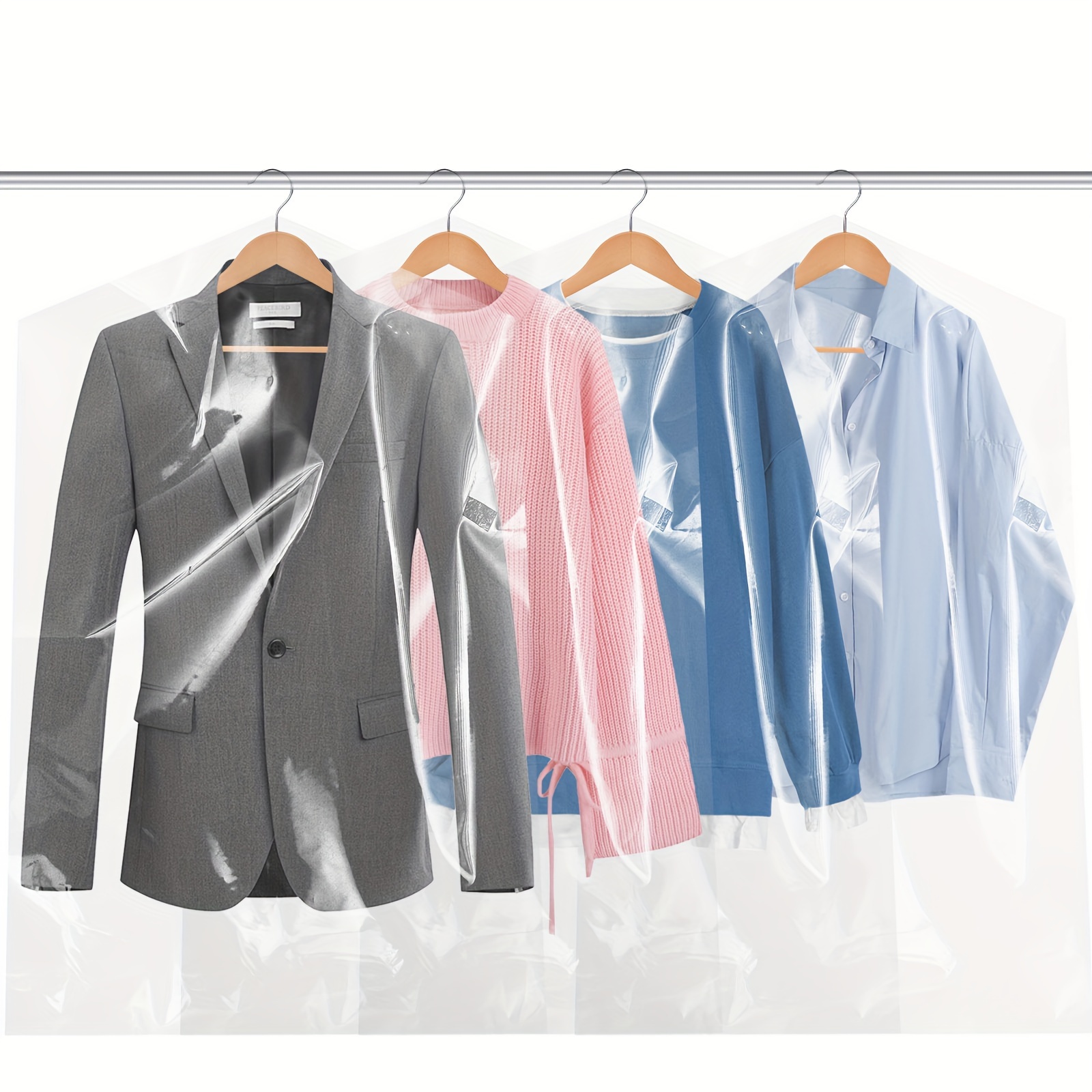 TEMU 90 Pcs Dry Cleaner Bags Plastic Clear 35.4 Inches, Garment Bags For Hanging Clothes Plastic Garment Bags Clear Clothes Covers Dry Cleaner Bags Hanging Dust-proof (60x90cm)