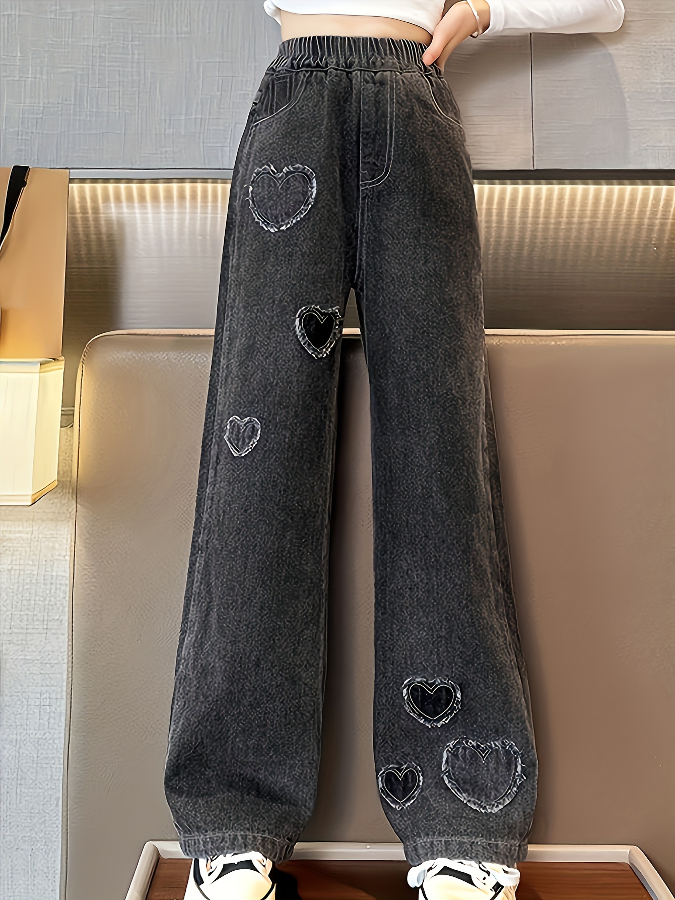 heart patch baggy jeans loose fit denim pants - Temu Canada