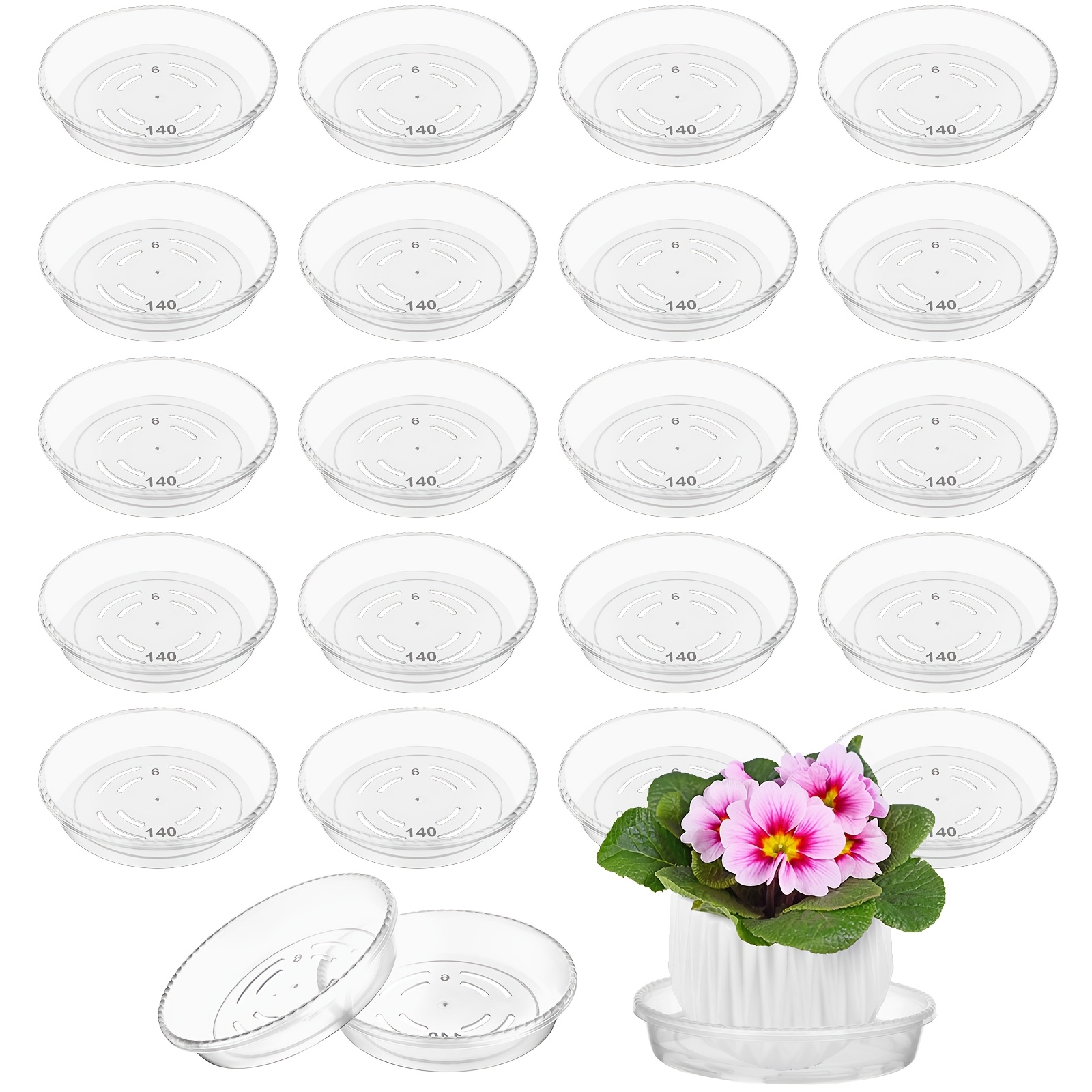 Image of 20pcs 4-inch Round Clear Plastic Plant Saucers - Heavy Duty, Indoor & Outdoor Garden Use, With Raised For Spill Protection, Ideal For Flower Plants, Garden Plant Care||clear Plastic Material