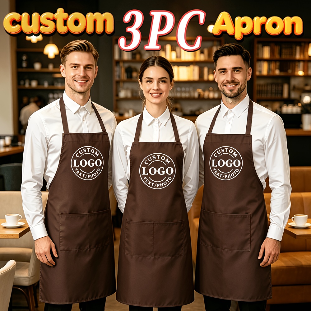 TEMU 3pcs Set Custom Personalized Photo Chef Apron, Personalized Adjustable Elastic Waist Apron, Suitable For Kitchen Apron With Pocket, Ideal Gift