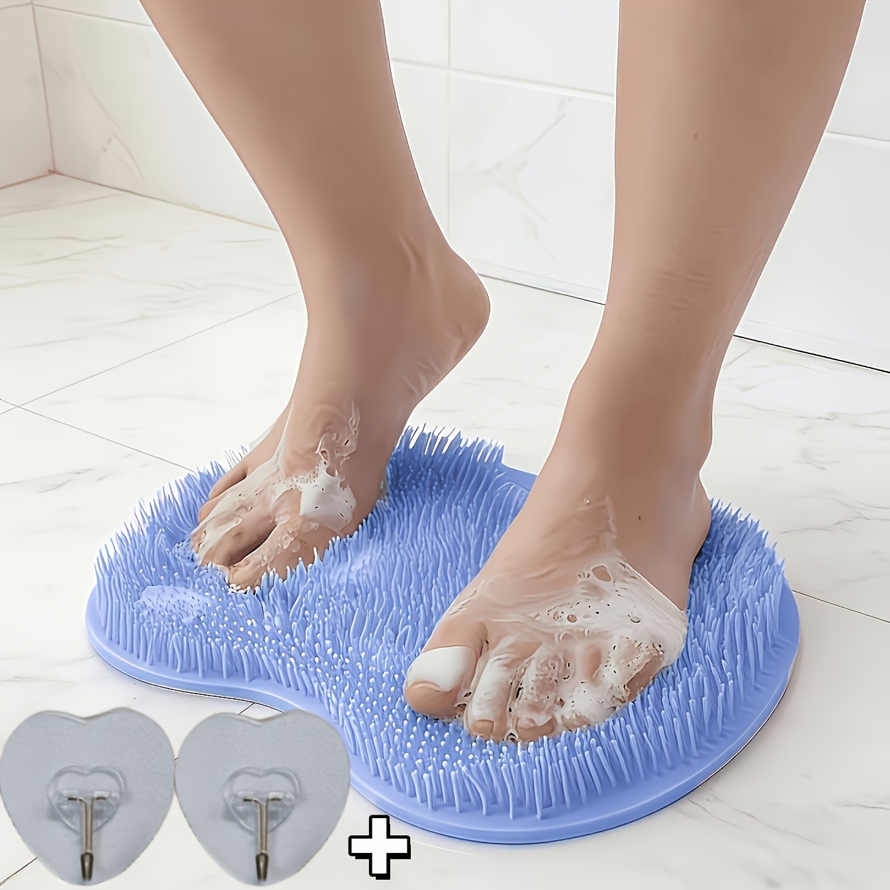Image of 3pcs Set (oversized Multifunctional Foot Massage Pad 2 Heart-shaped Hooks) Non-slip Suction Cup Wall-mounted Massage Pad, Suitable For Foot And Massage, Relax The Body