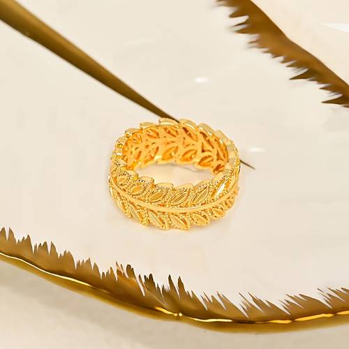 1 Fashionable Unisex 24K Gold-Plated Leaf Design Ring, Exquisite and Elegant, Unisex, High-Quality Jewelry Suitable for Daily Wear, Parties, Gatherings, Vacations, and Various Occasions, Perfect for Eid, Birthday, Engagement Gifts