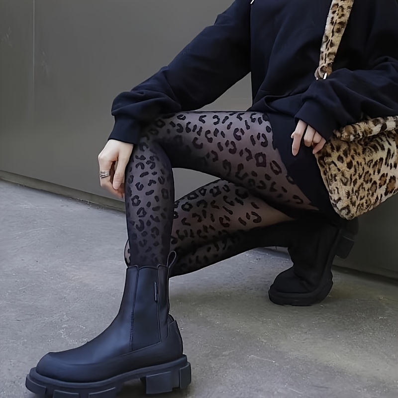 Image of 1pc Women's Leopard Print 50d Tights, Sexy Retro Jacquard Pantyhose, High-elastic Slim-fitting Thin Tights, Suitable For