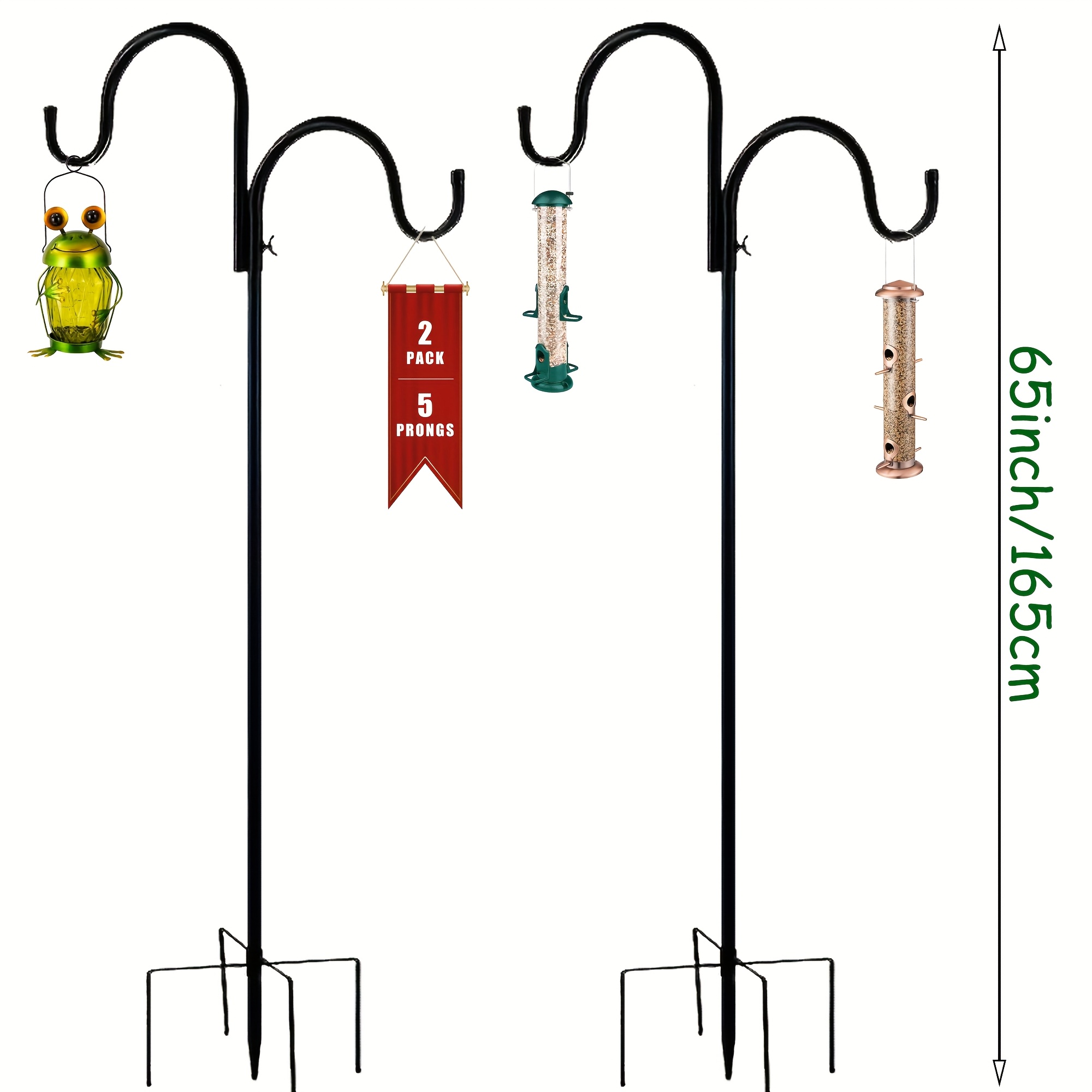 E-shop 2er-Set Robuste Verstellbare Doppel-Hirtenhaken - 5- Gartenstangen zum Aufhängen von Pflanzen, Vogelfutterhäuschen, Laternen &