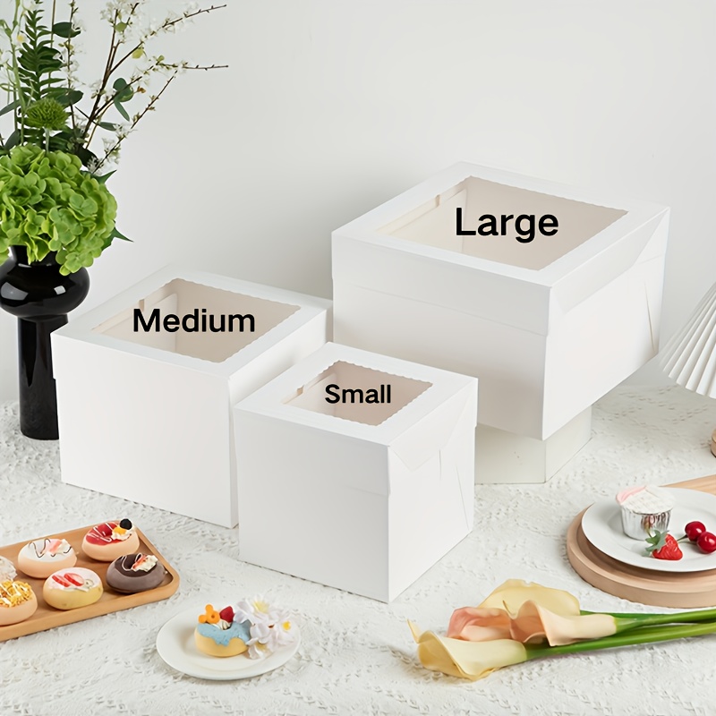 15pcs White Cake Boxes with Clear Window, Disposable Bakery Boxes