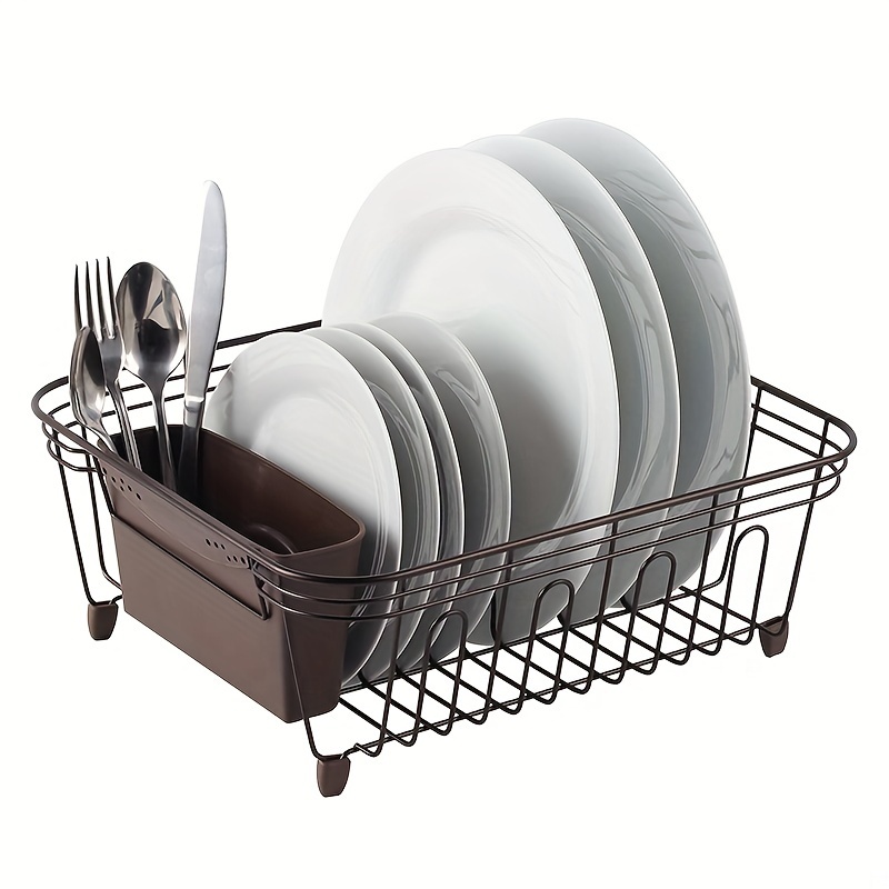 iron dish drying rack with utensil holder rust resistant grooved drain strainer with strong load bearing capacity for home kitchen storage Product details 0